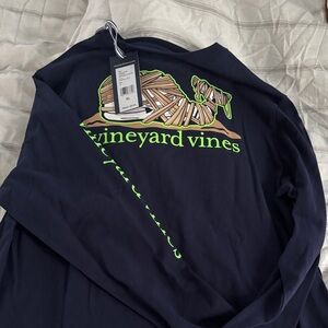 Vineyard Vines Navy Shirt with Green Whale Design